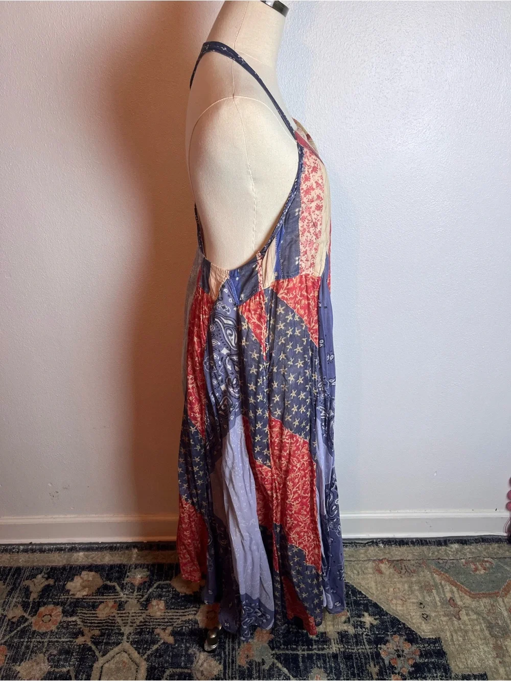 Free People Patchwork American Flag Halter Dress Red, White, Blue 100% Cotton - Picture 3 of 6